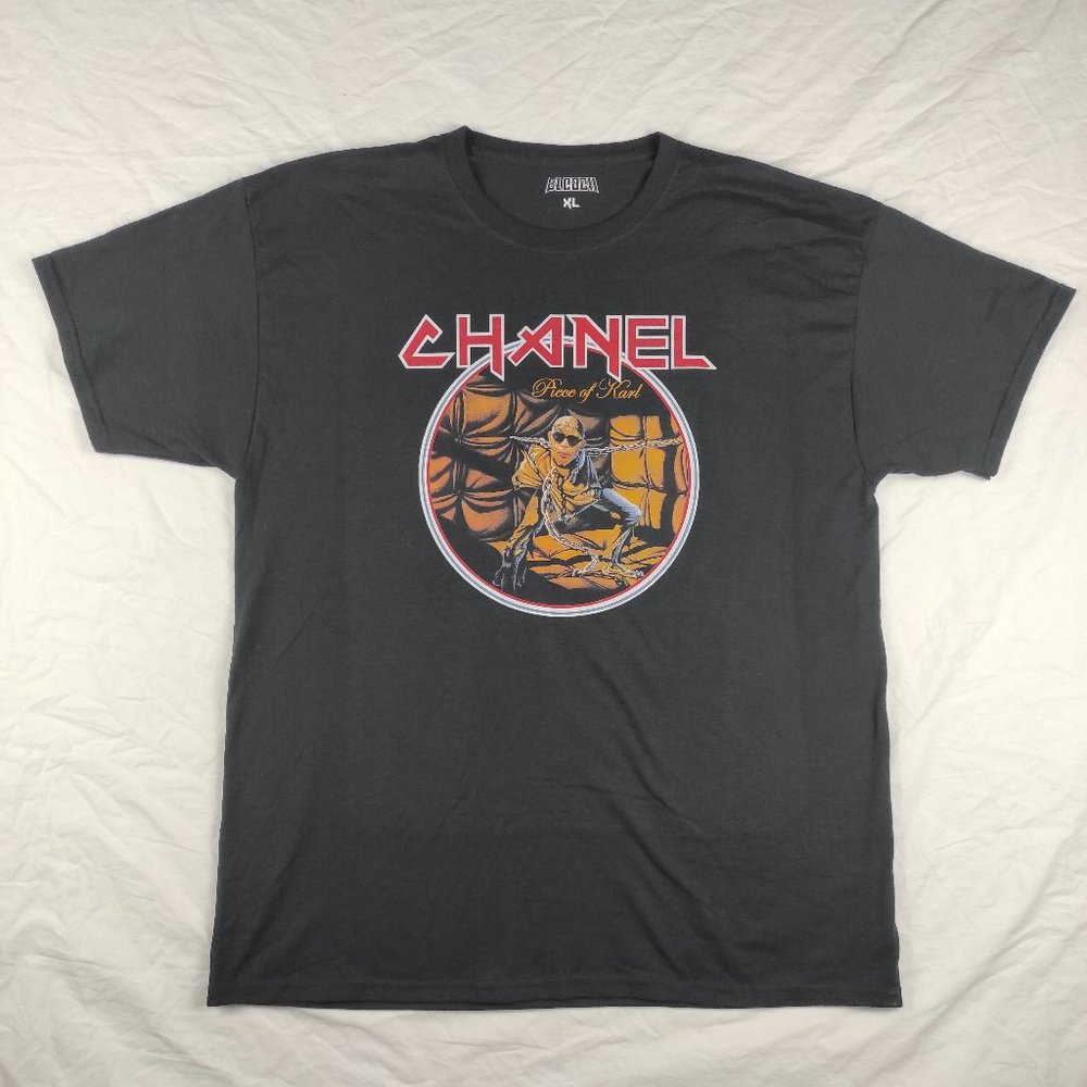 Chanel Piece of Karl Parody T-Shirt Iron Maiden Lagerfeld Tour '83 XL Bleach Blk